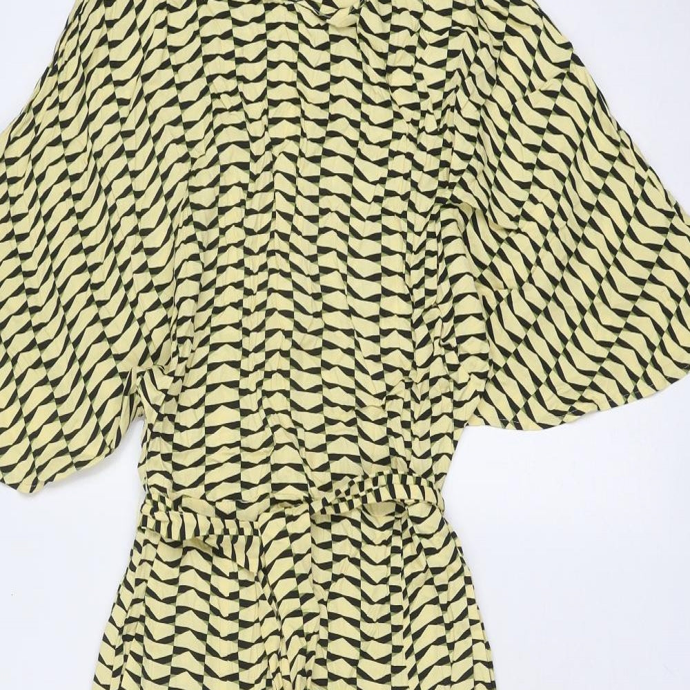 Autograph Womens Yellow Geometric Viscose Maxi Size 8 Round Neck Zip