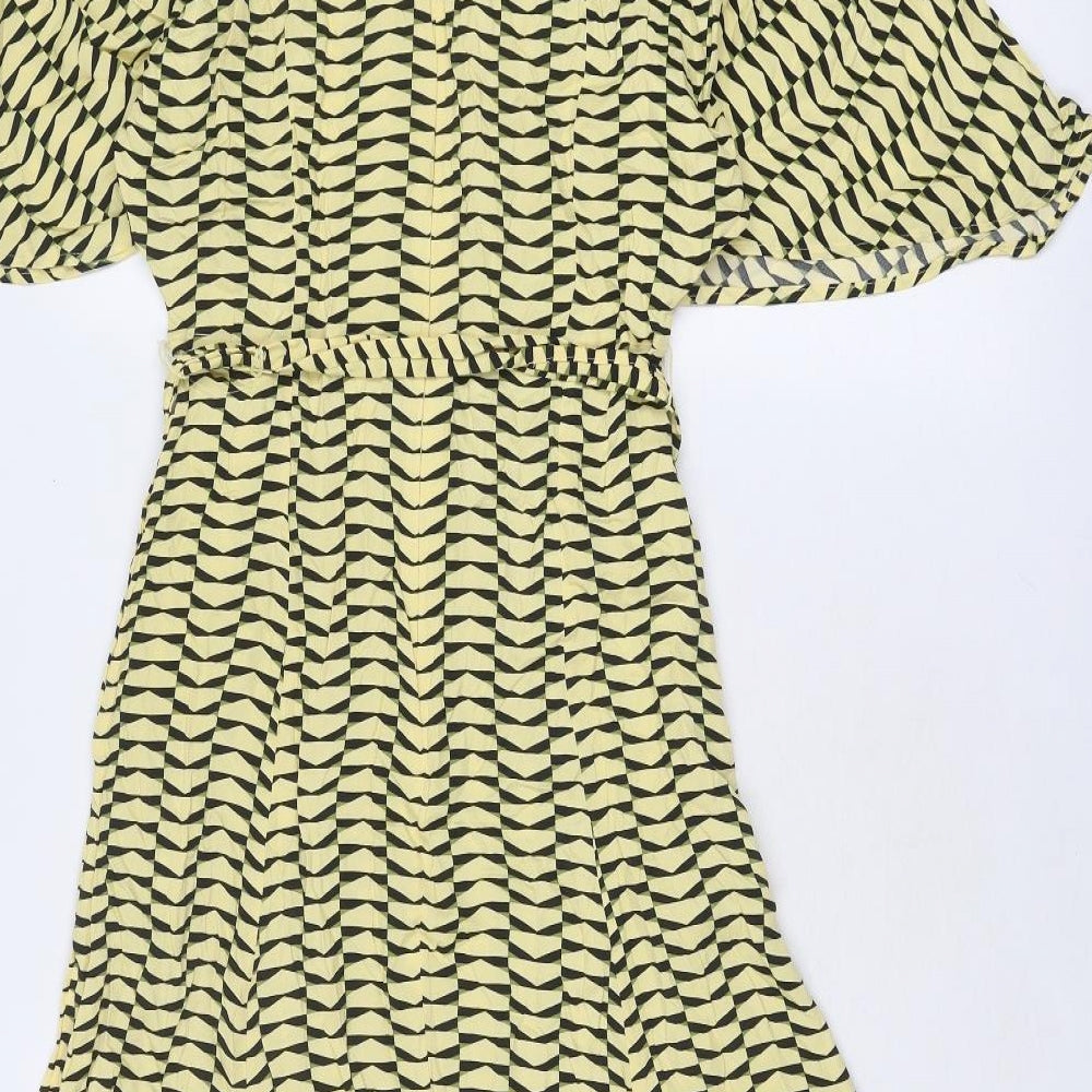 Autograph Womens Yellow Geometric Viscose Maxi Size 8 Round Neck Zip