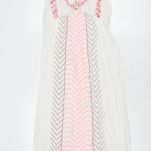 Butterfly Womens White Geometric Polyester A-Line Size 12 V-Neck Tie