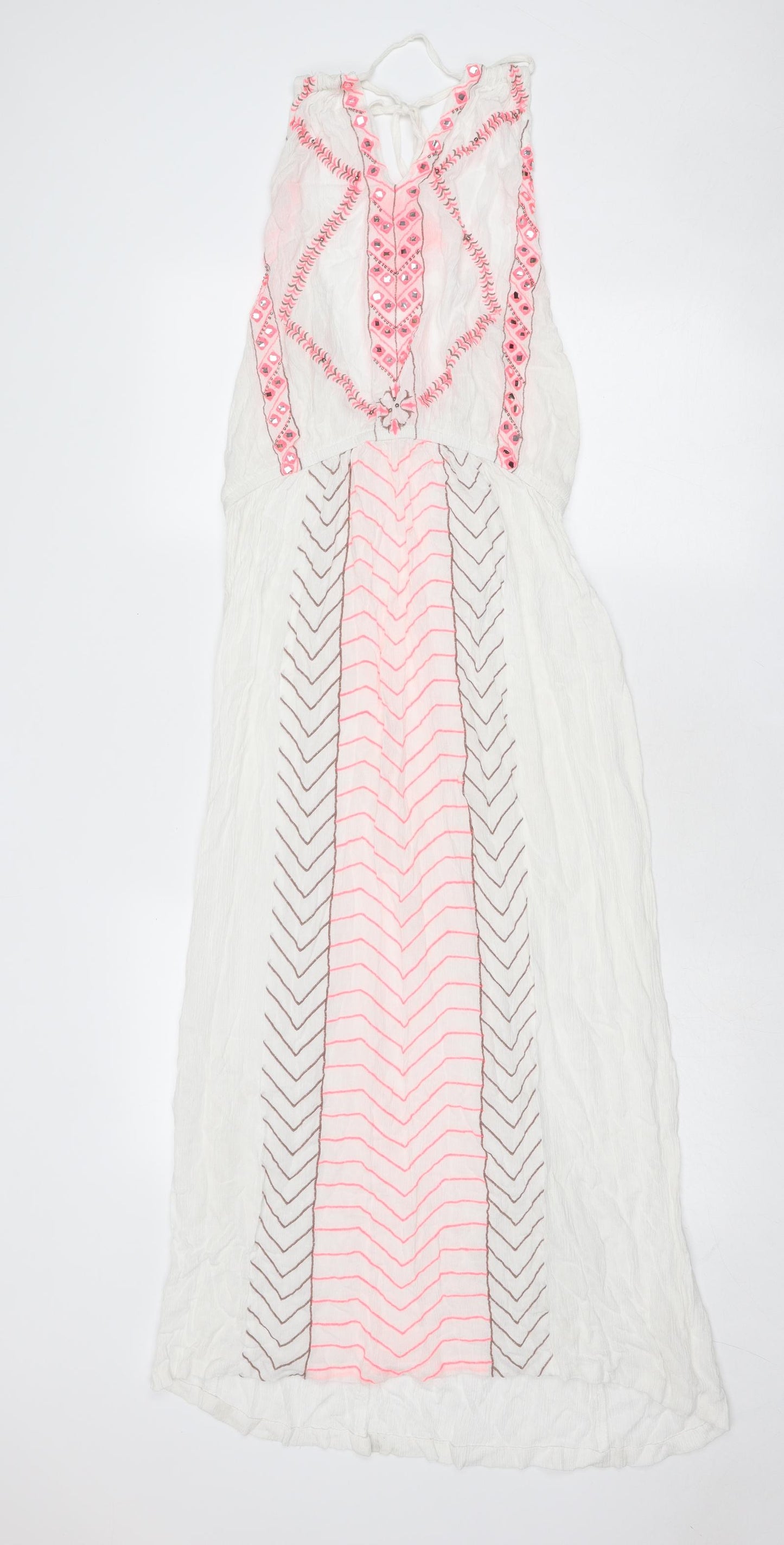 Butterfly Womens White Geometric Polyester A-Line Size 12 V-Neck Tie