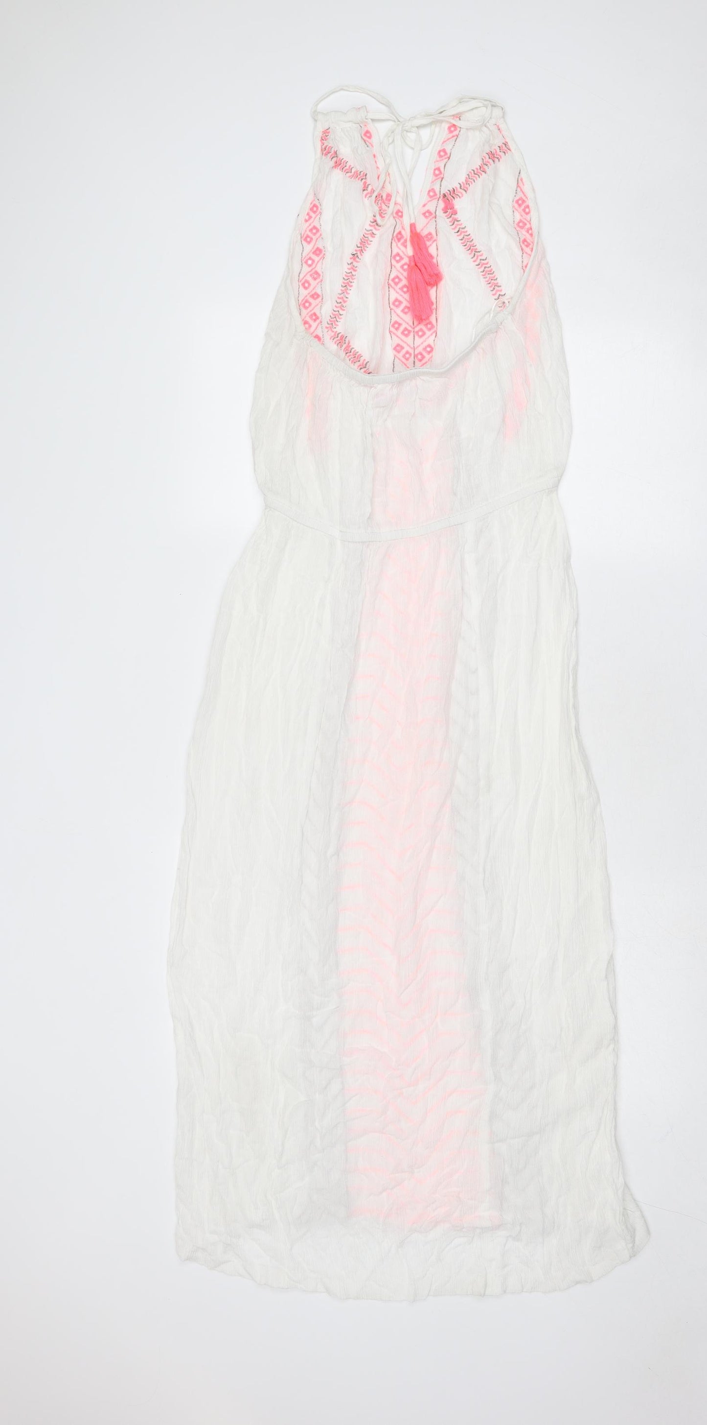 Butterfly Womens White Geometric Polyester A-Line Size 12 V-Neck Tie