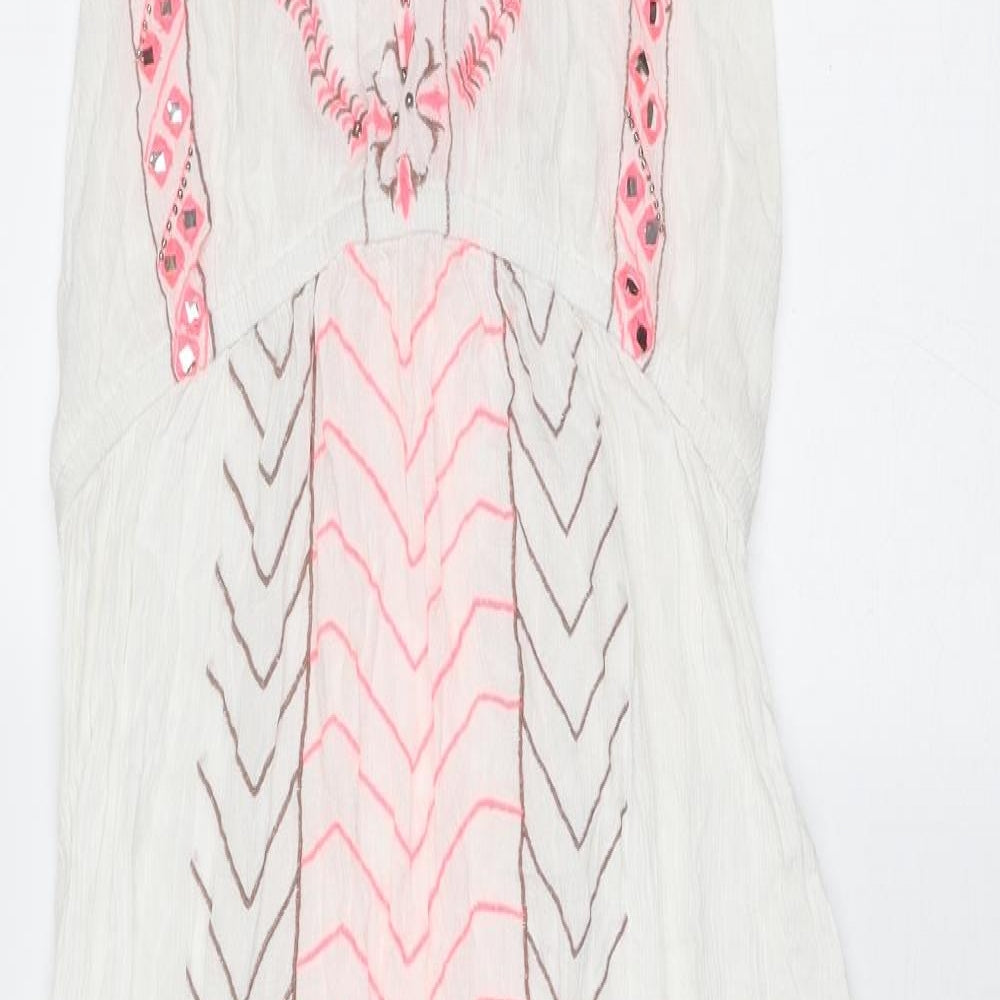 Butterfly Womens White Geometric Polyester A-Line Size 12 V-Neck Tie