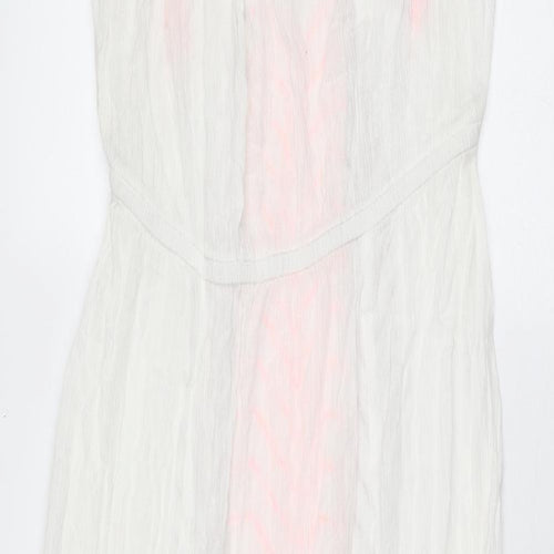 Butterfly Womens White Geometric Polyester A-Line Size 12 V-Neck Tie