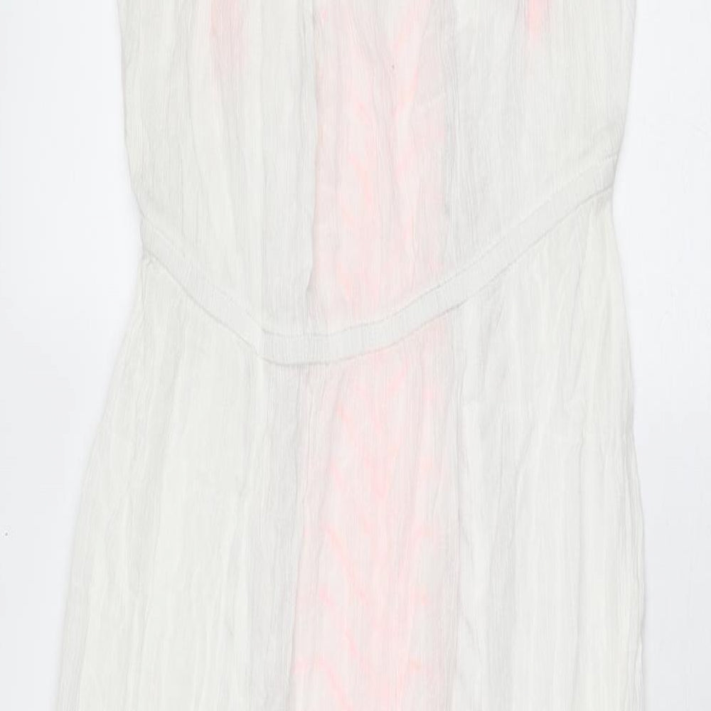 Butterfly Womens White Geometric Polyester A-Line Size 12 V-Neck Tie
