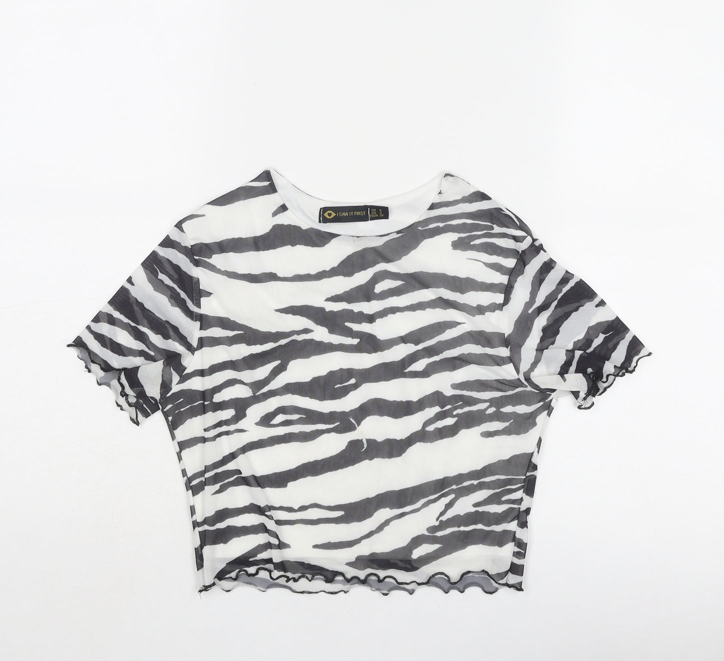 I SAW IT FIRST Womens Black Animal Print Polyester Basic Tank Size 8 Round Neck - Zebra Pattern