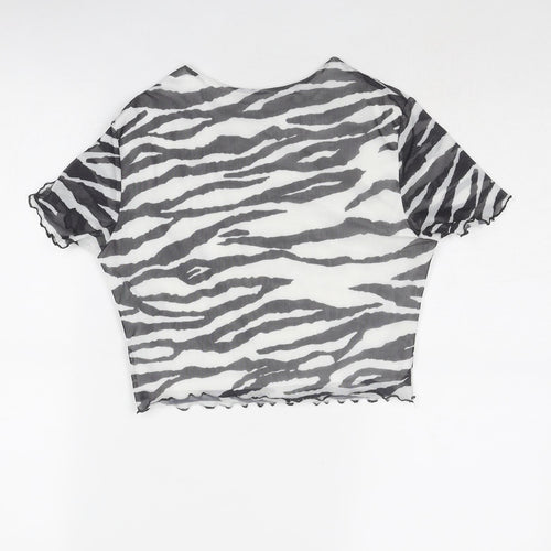I SAW IT FIRST Womens Black Animal Print Polyester Basic Tank Size 8 Round Neck - Zebra Pattern