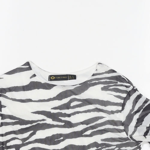 I SAW IT FIRST Womens Black Animal Print Polyester Basic Tank Size 8 Round Neck - Zebra Pattern