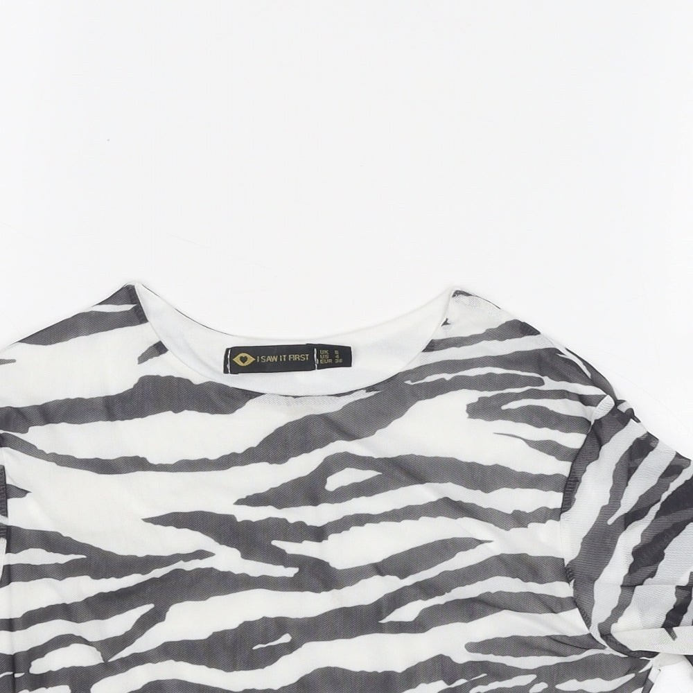 I SAW IT FIRST Womens Black Animal Print Polyester Basic Tank Size 8 Round Neck - Zebra Pattern