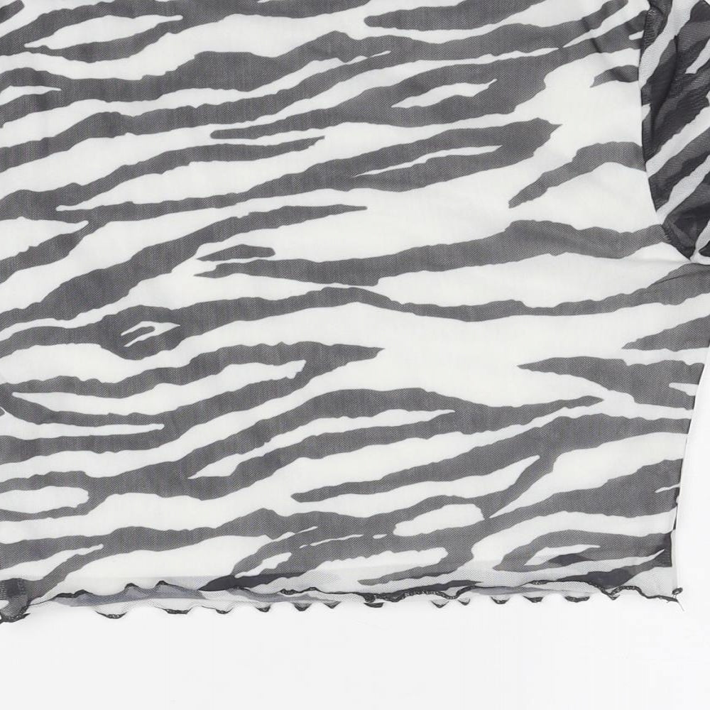 I SAW IT FIRST Womens Black Animal Print Polyester Basic Tank Size 8 Round Neck - Zebra Pattern