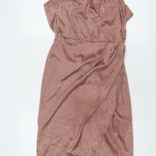 New Look Womens Brown Animal Print Polyester Sheath Size 10 Round Neck Tie - Elastic Waist