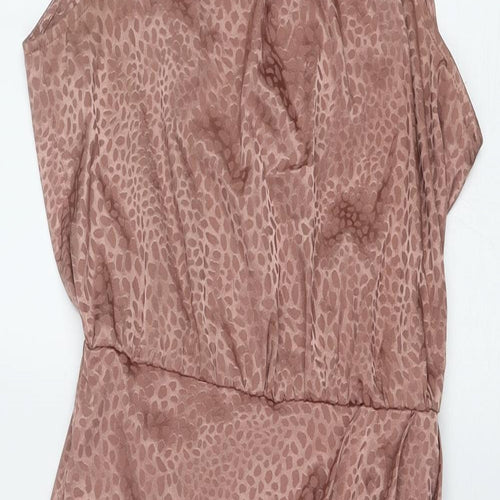 New Look Womens Brown Animal Print Polyester Sheath Size 10 Round Neck Tie - Elastic Waist