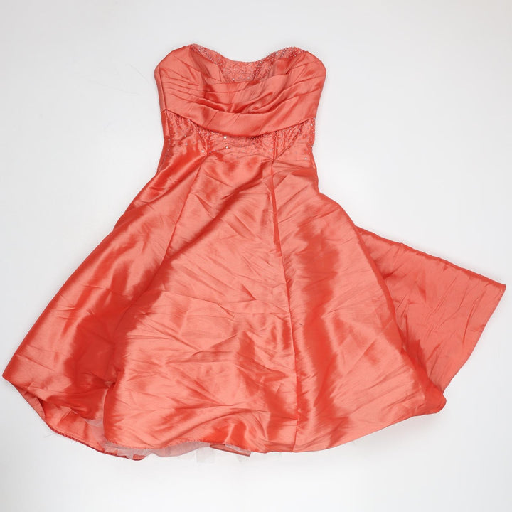Kelsey Rose Womens Orange Polyester Fit & Flare Size 8 Sweetheart Zip - Strapless Front Pleat Detail
