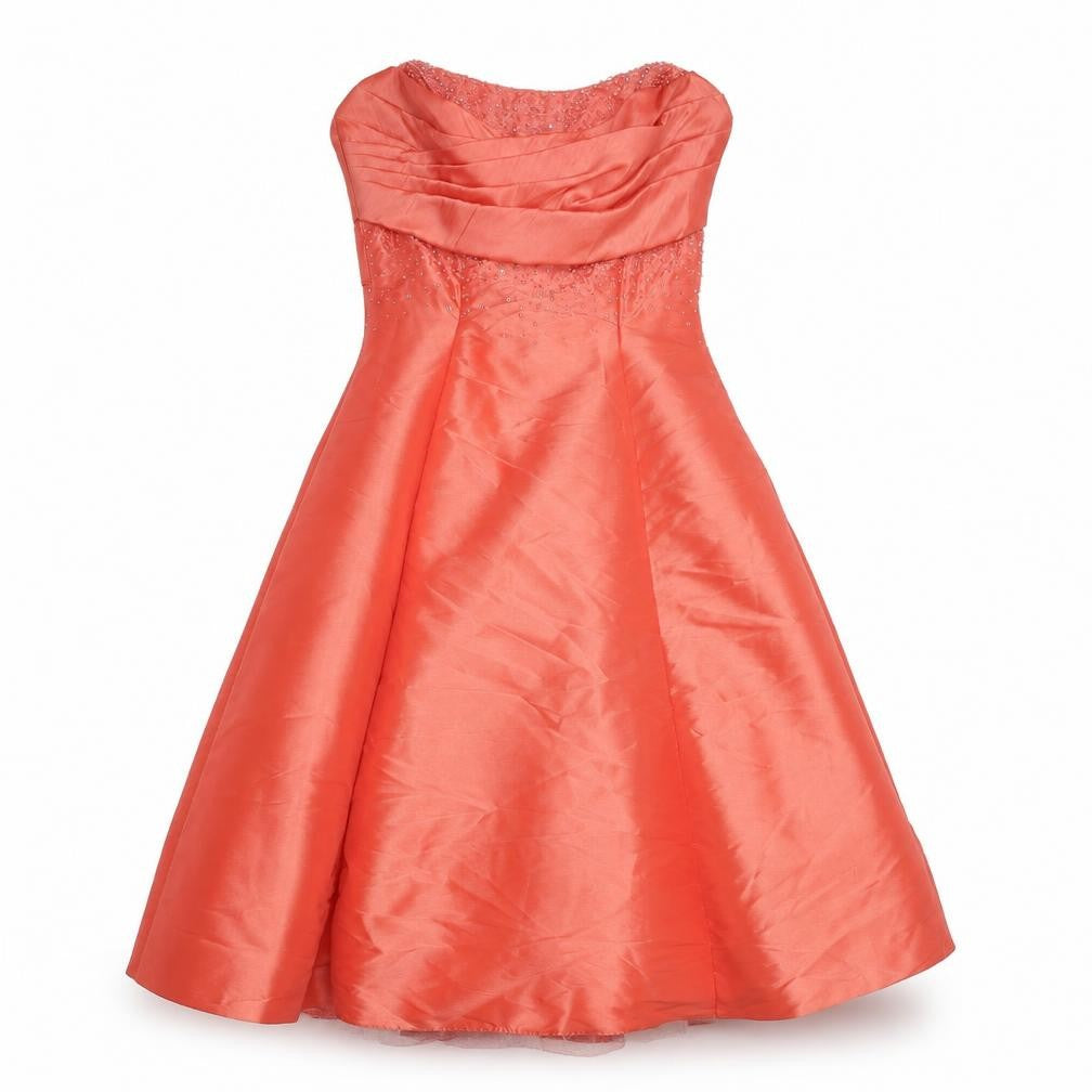 Kelsey Rose Womens Orange Polyester Fit & Flare Size 8 Sweetheart Zip - Strapless Front Pleat Detail