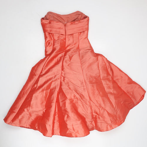 Kelsey Rose Womens Orange Polyester Fit & Flare Size 8 Sweetheart Zip - Strapless Front Pleat Detail
