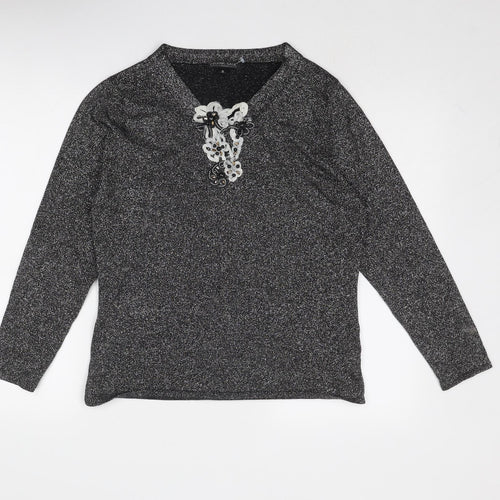 Frank Saul Womens Silver V-Neck Viscose Pullover Jumper Size M