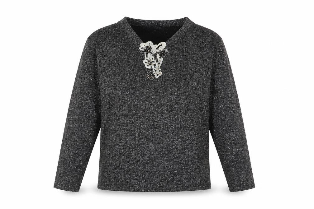 Front view of Frank Saul Silver V-Neck Viscose jumper, size M