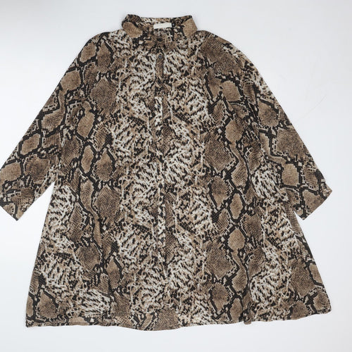 Vera & Lucy Womens Brown Animal Print Polyester Shirt Dress Size 10 Collared Button - Snakeskin Pattern