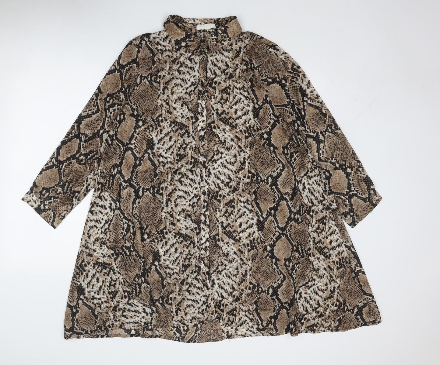 Vera & Lucy Womens Brown Animal Print Polyester Shirt Dress Size 10 Collared Button - Snakeskin Pattern