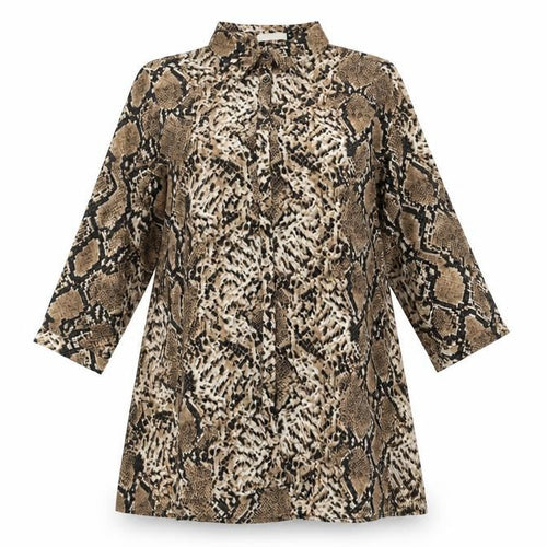 Vera & Lucy Womens Brown Animal Print Polyester Shirt Dress Size 10 Collared Button - Snakeskin Pattern