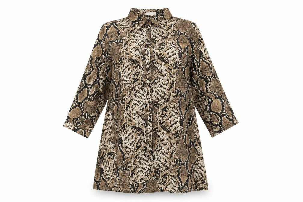 Vera & Lucy Womens Brown Animal Print Polyester Shirt Dress Size 10 Collared Button - Snakeskin Pattern