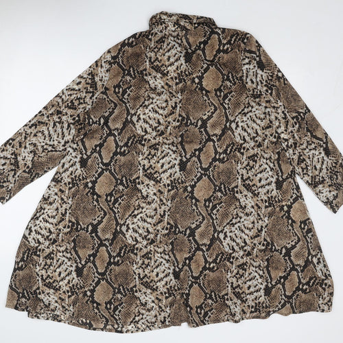 Vera & Lucy Womens Brown Animal Print Polyester Shirt Dress Size 10 Collared Button - Snakeskin Pattern