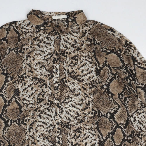 Vera & Lucy Womens Brown Animal Print Polyester Shirt Dress Size 10 Collared Button - Snakeskin Pattern