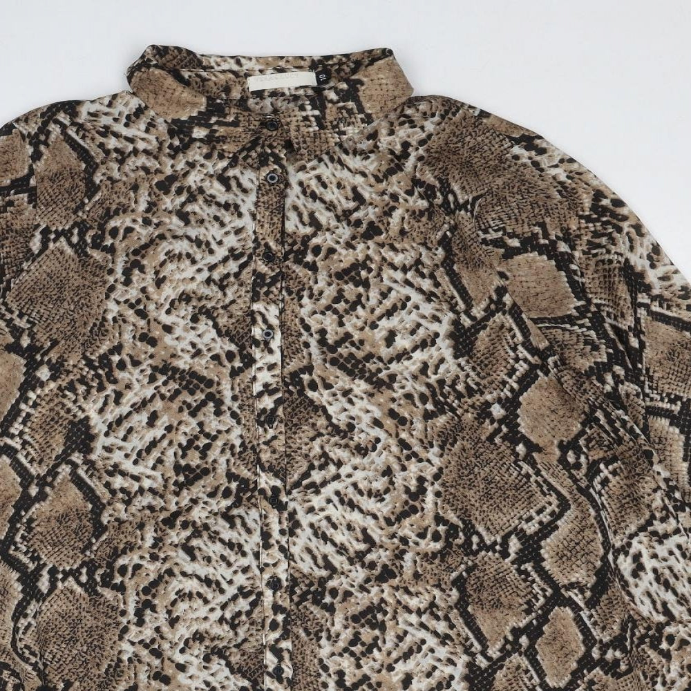 Vera & Lucy Womens Brown Animal Print Polyester Shirt Dress Size 10 Collared Button - Snakeskin Pattern
