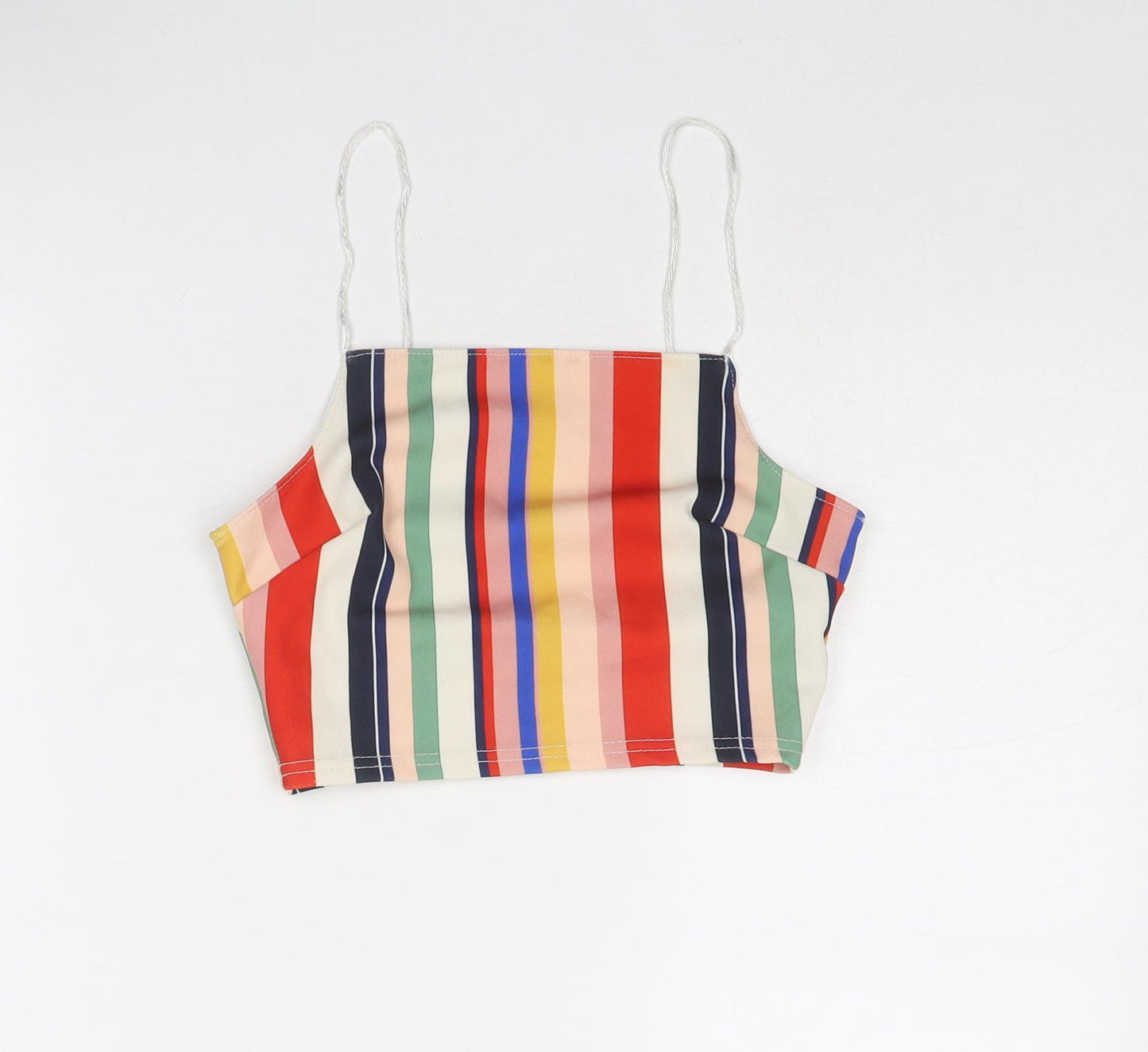 New Look Womens Multicoloured Striped Polyester Cropped Tank Size 6 Square Neck