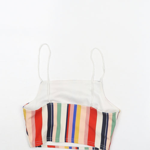 New Look Womens Multicoloured Striped Polyester Cropped Tank Size 6 Square Neck