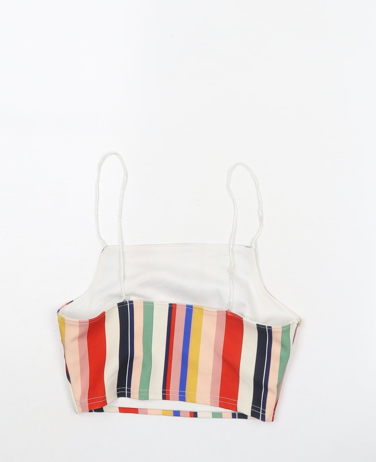 New Look Womens Multicoloured Striped Polyester Cropped Tank Size 6 Square Neck