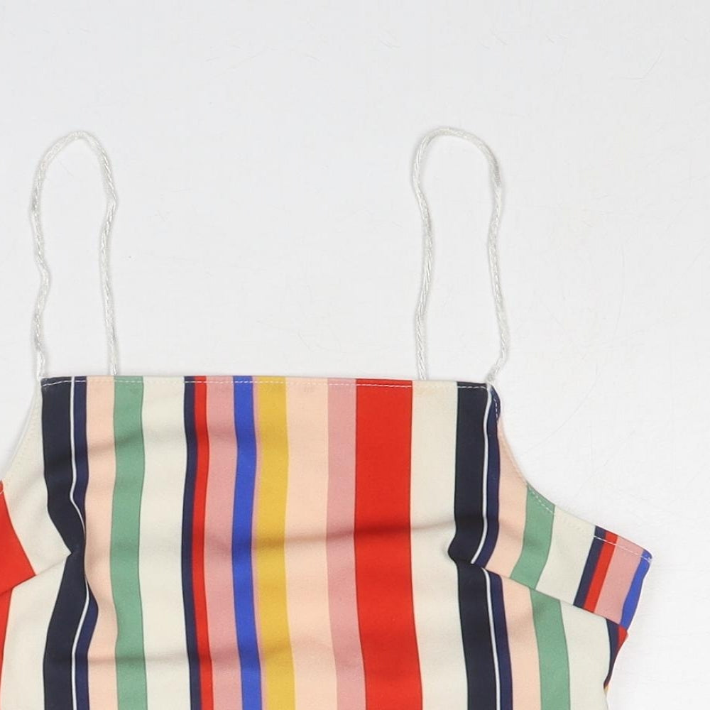 New Look Womens Multicoloured Striped Polyester Cropped Tank Size 6 Square Neck