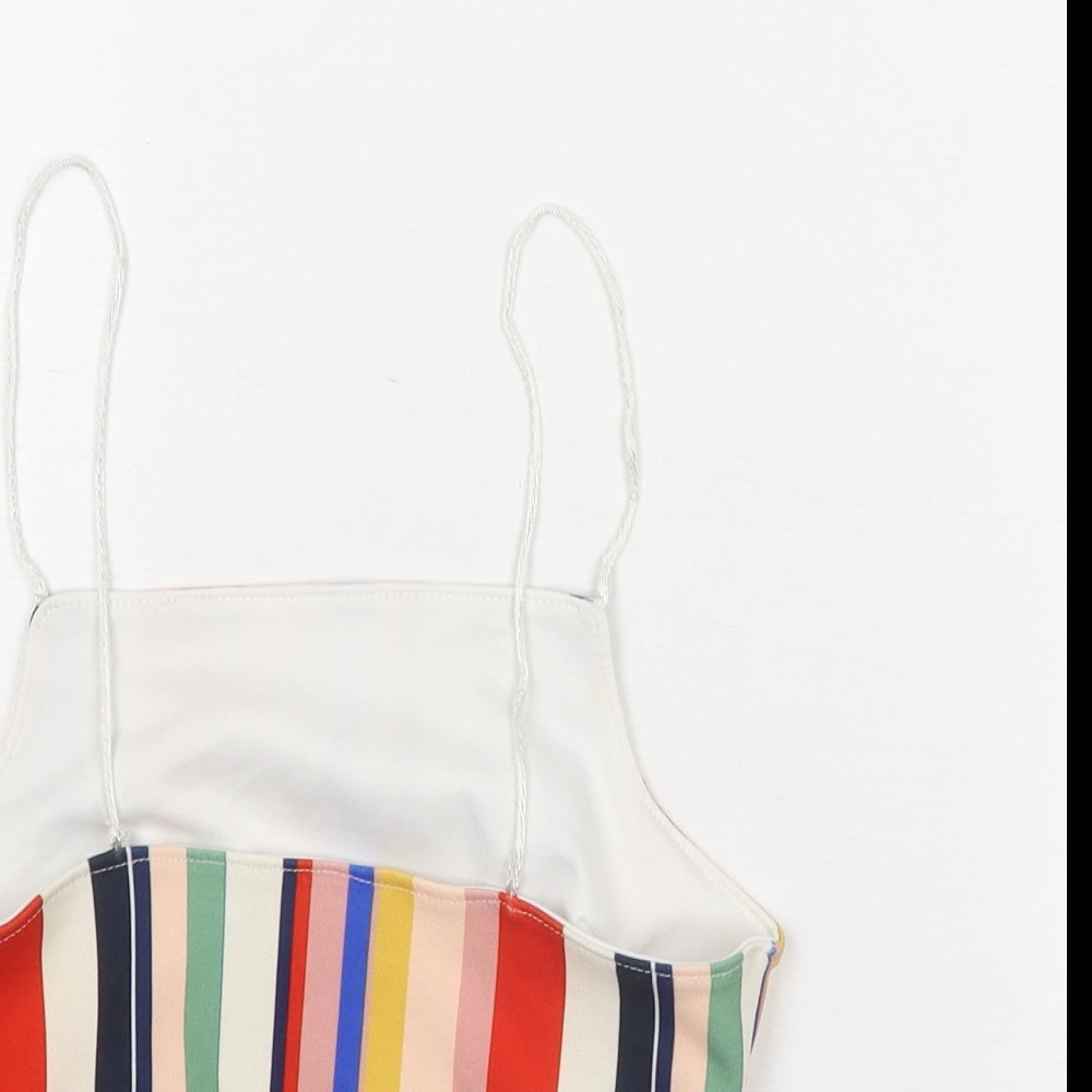 New Look Womens Multicoloured Striped Polyester Cropped Tank Size 6 Square Neck