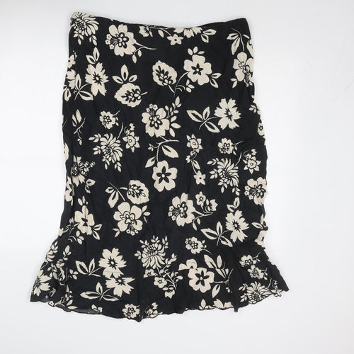 Marks and Spencer Womens Black Floral Linen Trumpet Skirt Size 20