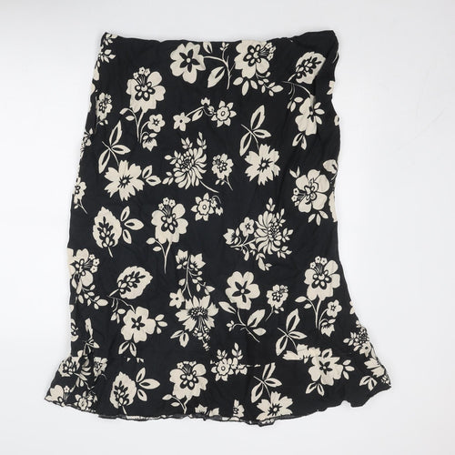 Marks and Spencer Womens Black Floral Linen Trumpet Skirt Size 20