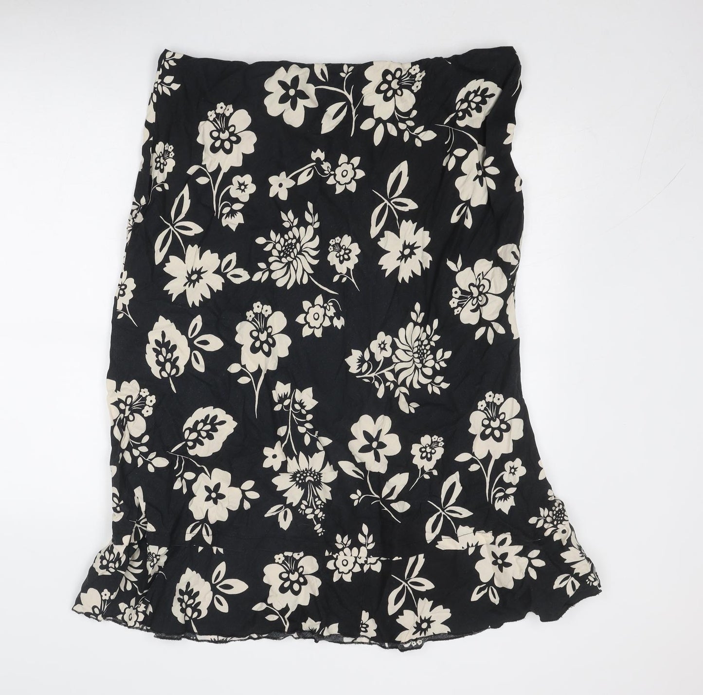 Marks and Spencer Womens Black Floral Linen Trumpet Skirt Size 20