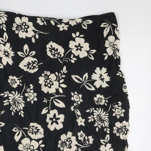 Marks and Spencer Womens Black Floral Linen Trumpet Skirt Size 20