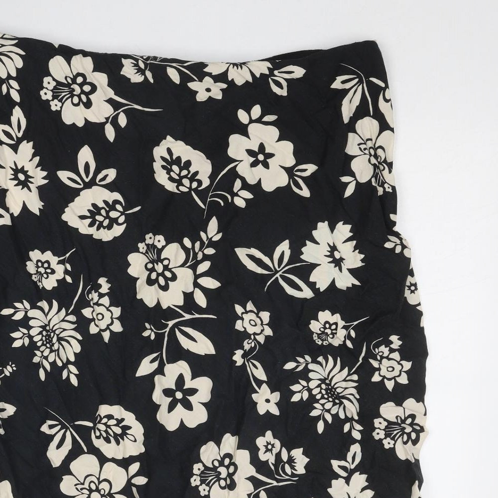 Marks and Spencer Womens Black Floral Linen Trumpet Skirt Size 20