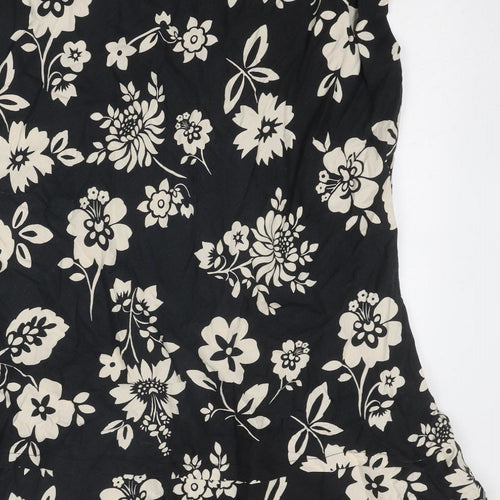 Marks and Spencer Womens Black Floral Linen Trumpet Skirt Size 20
