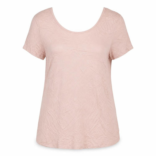 Front view of Body Flirt women’s pink viscose basic t-shirt, size M, scoop neck