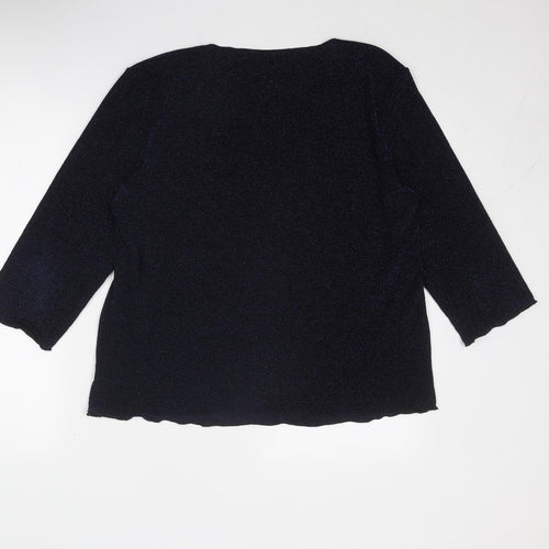 Bonmarché Womens Blue Nylon Basic Blouse Size L V-Neck - Embellished Neckline