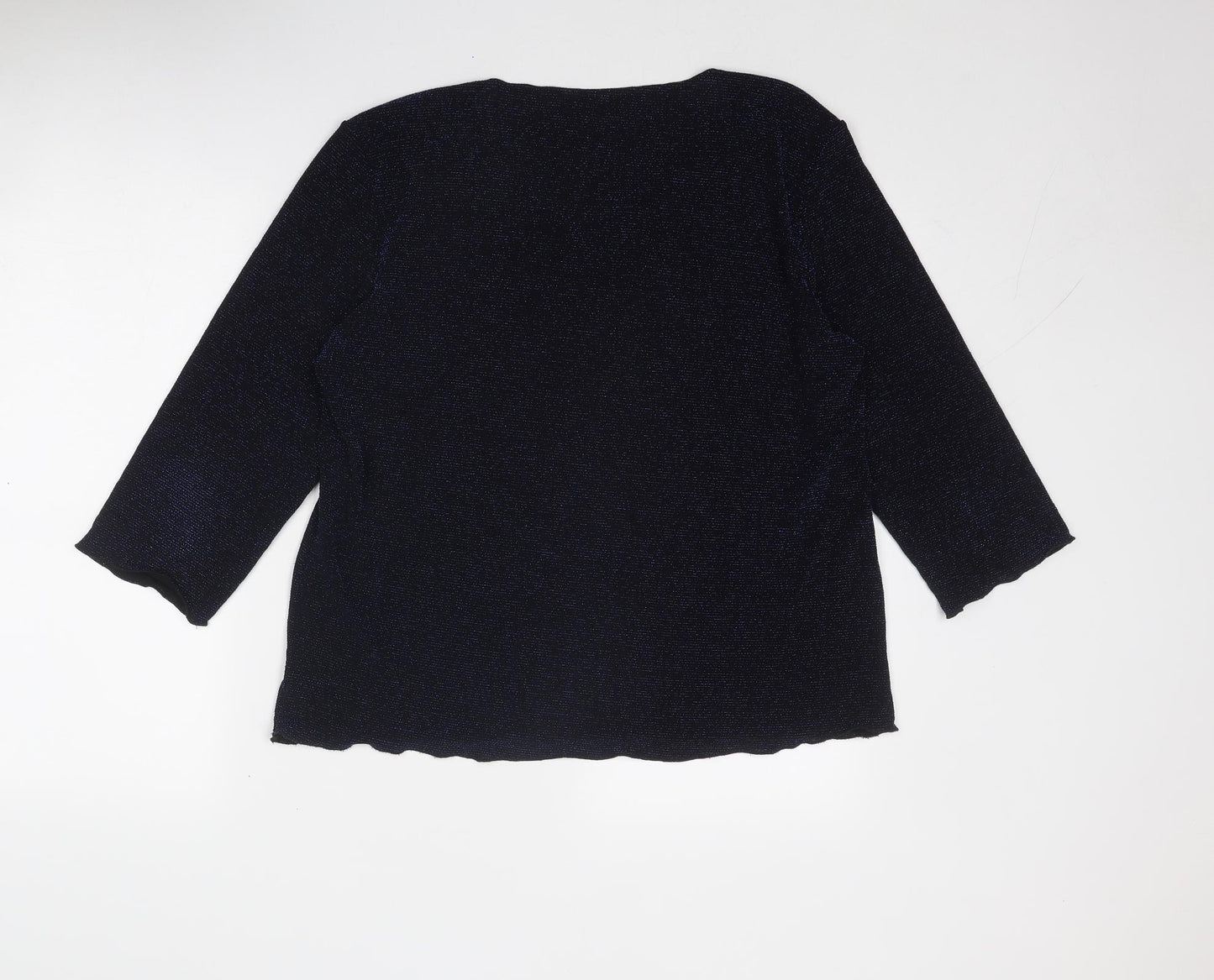 Bonmarché Womens Blue Nylon Basic Blouse Size L V-Neck - Embellished Neckline
