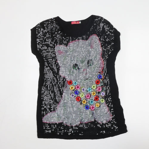 Butler & Wilson Womens Black Polyester Basic T-Shirt Size M Boat Neck - Cat