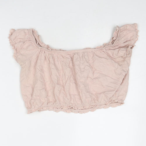 New Look Womens Pink Cotton Cropped Blouse Size 16 Boat Neck