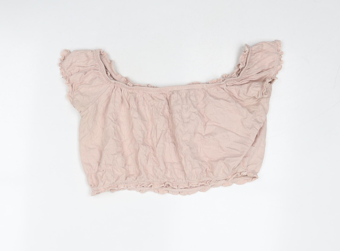 New Look Womens Pink Cotton Cropped Blouse Size 16 Boat Neck