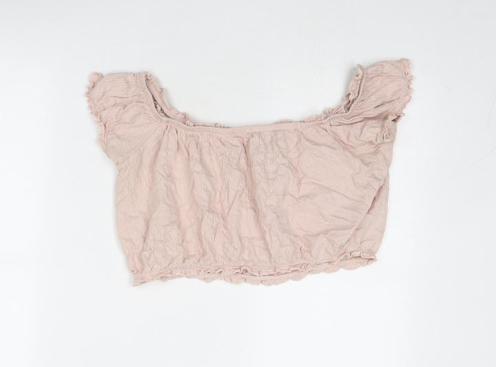 New Look Womens Pink Cotton Cropped Blouse Size 16 Boat Neck