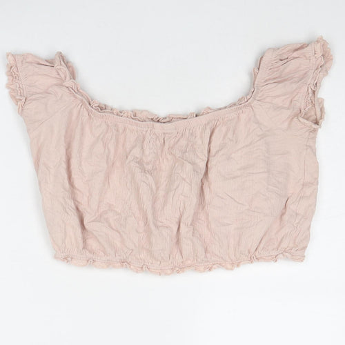 New Look Womens Pink Cotton Cropped Blouse Size 16 Boat Neck