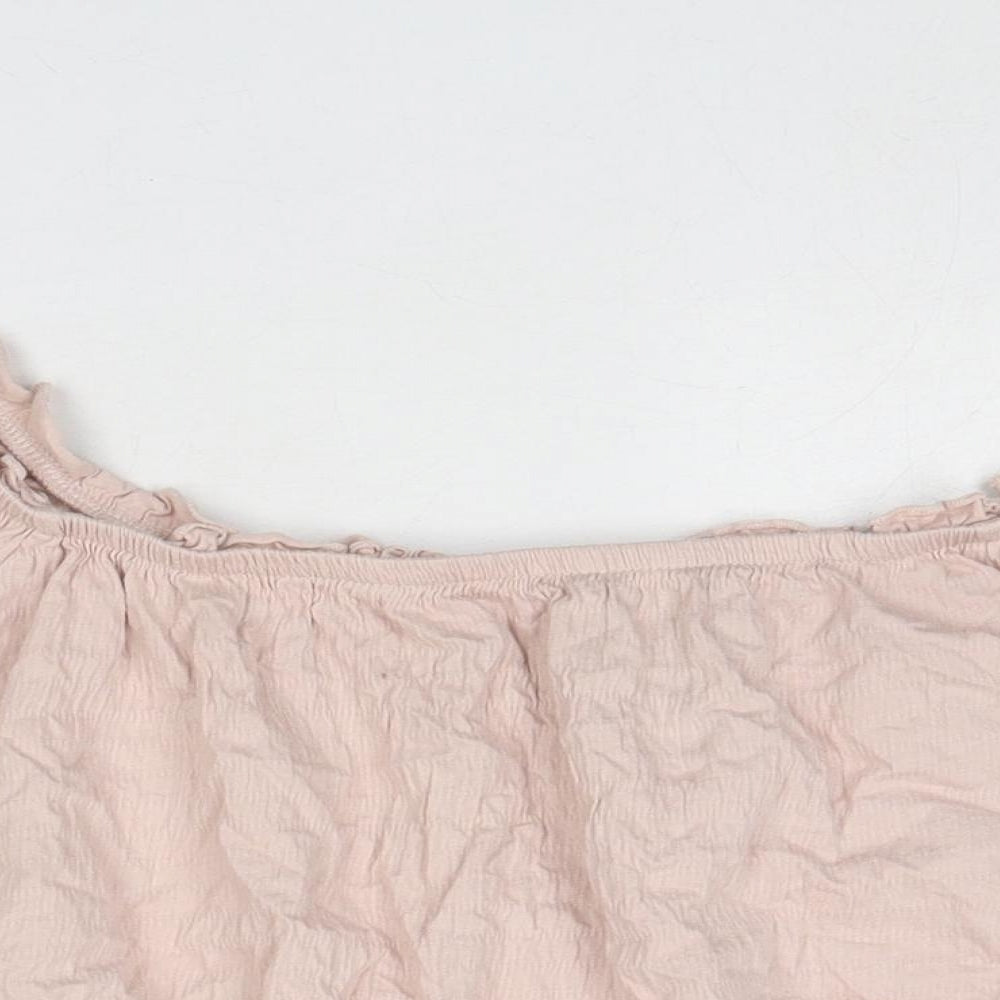 New Look Womens Pink Cotton Cropped Blouse Size 16 Boat Neck
