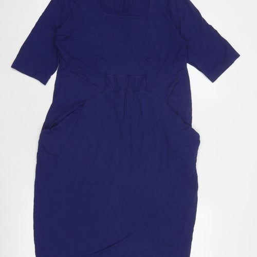 Marks and Spencer Womens Blue Viscose Pencil Dress Size 14 Square Neck Pullover