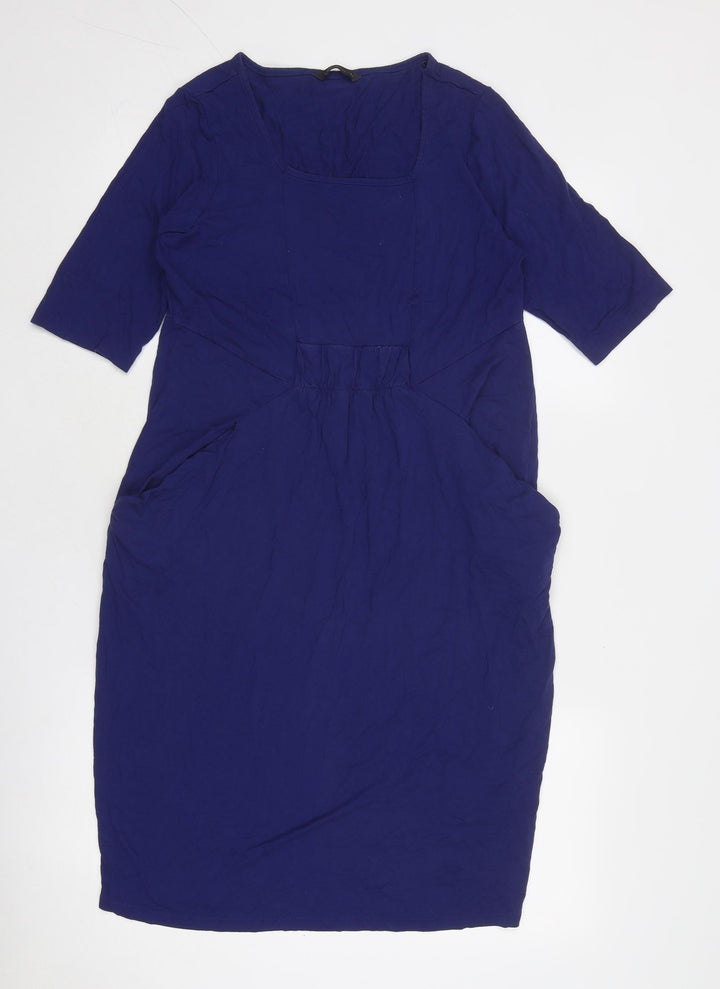 Marks and Spencer Womens Blue Viscose Pencil Dress Size 14 Square Neck Pullover