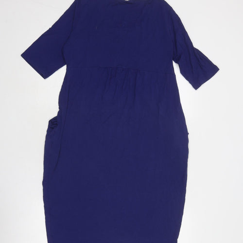 Marks and Spencer Womens Blue Viscose Pencil Dress Size 14 Square Neck Pullover